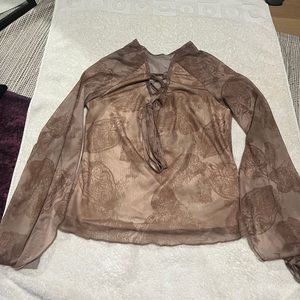 Body hugging See-through back brown hippy top